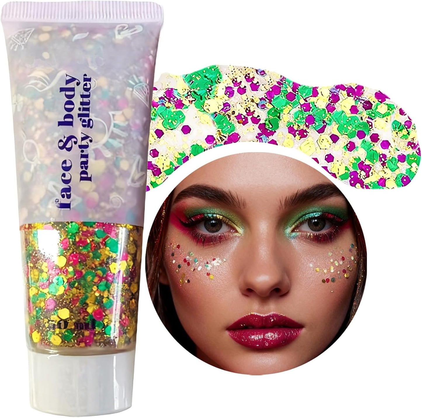 Mardi Gras Glitter Stick - Long-Lasting Face & Body Makeup | Green, Purple, Gold Sparkling Chunky Glitter for Festivals