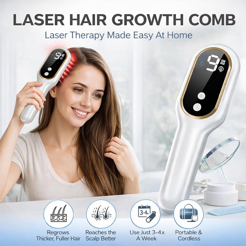 Obiredk ㅤLaser Hair Growth Comb for Men & Women, FDA Cleared 650nm LLLT Red Light Therapy for Hair Regrowth, Targeted Treatment for Receding Hairline & Thinning Crown, Portable Rechargeable - White