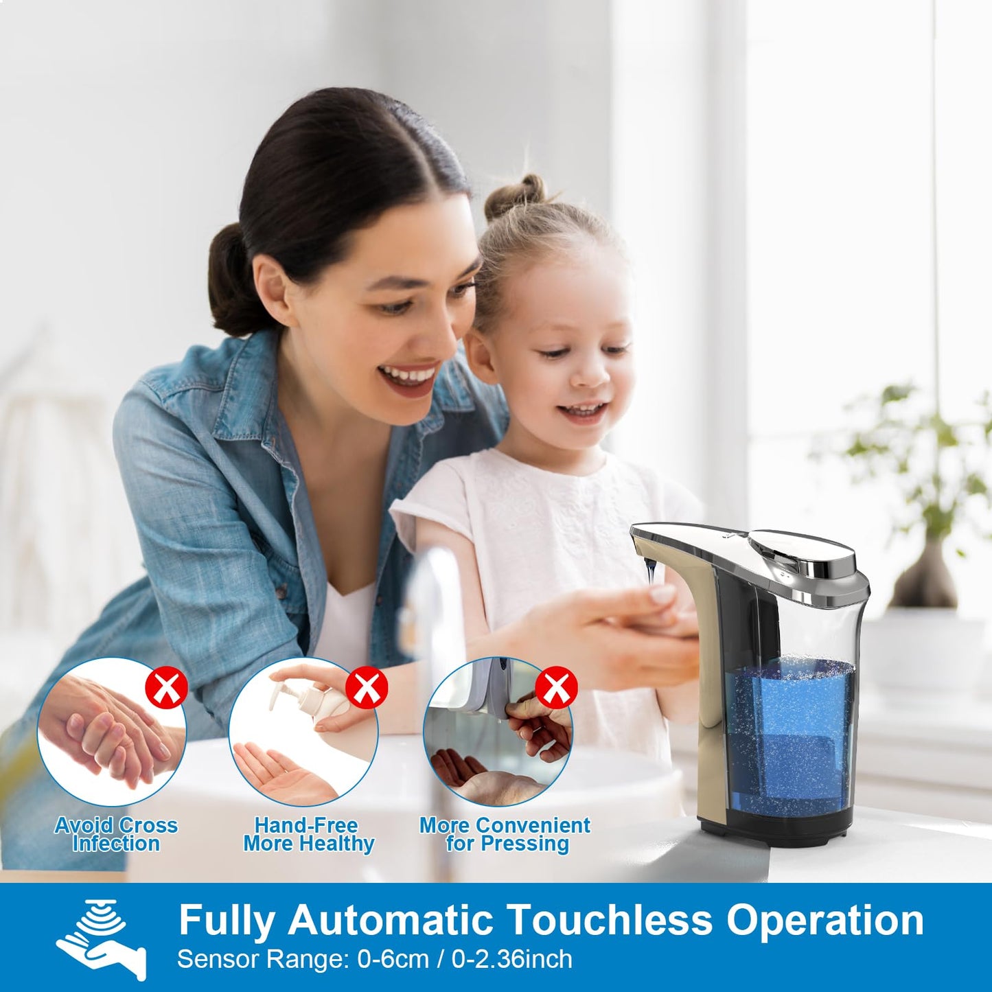 PZOTRUF Automatic Soap Dispenser, Touchless Dish Soap Dispenser 17oz/500ml with Infrared Sensor, 5 Adjustable Soap Dispensing Levels, Liquid Hand Dispenser for Bathroom Kitchen Sink(Champagne Gold)
