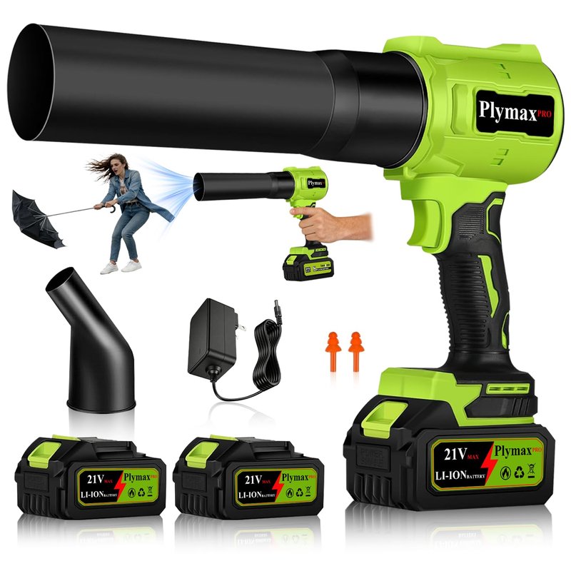 Plymax Cordless Leaf Blower, 800,000 RPM Electric Leaf Blower, Handheld Leaf Blower Cordless with 2×4.0Ah Batteries & Charger,Air Blower with 2-Speed Nozzles for Patio,Lawn Care,Dust,Snow & Car Drying