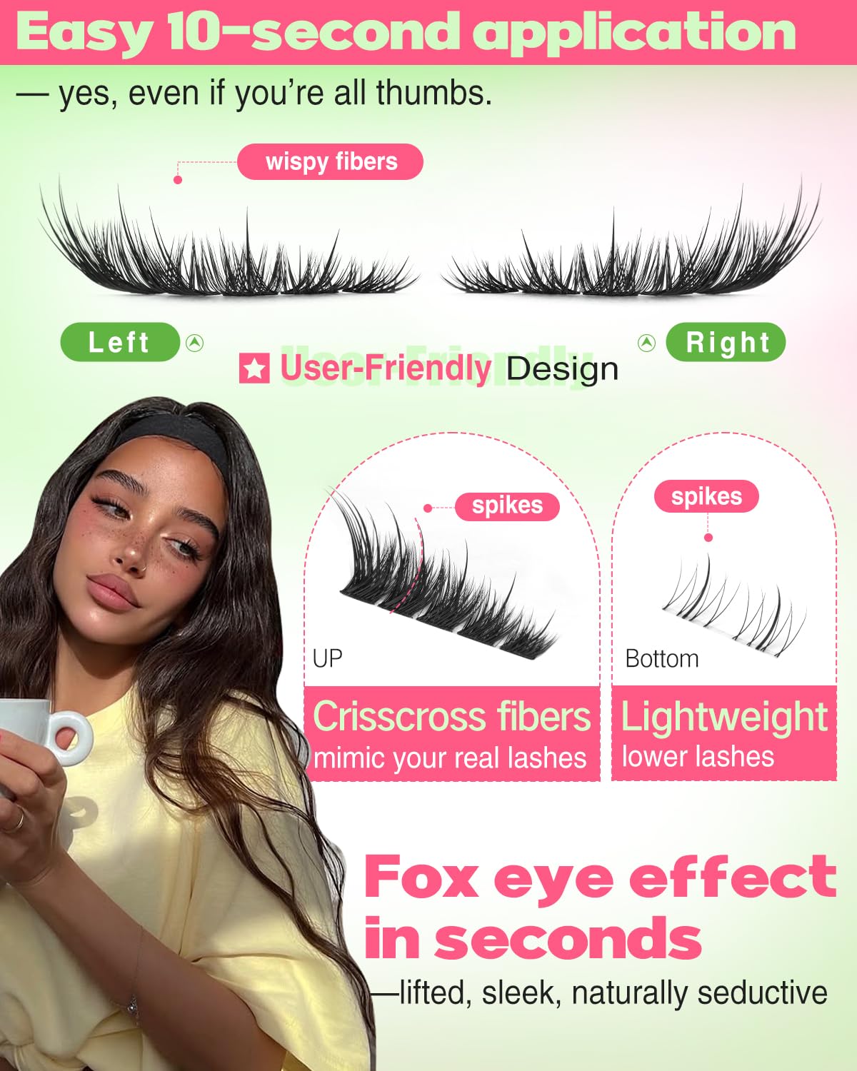 Fox Eye Eyelash Clusters Natural Volume Lashes Clusters Cat Eye Lash Extensions Wispy Cluster Eyelash Extensions Lightweight Waterproof Eyelashes Extension for Effortless Volume Salon Effect Lash
