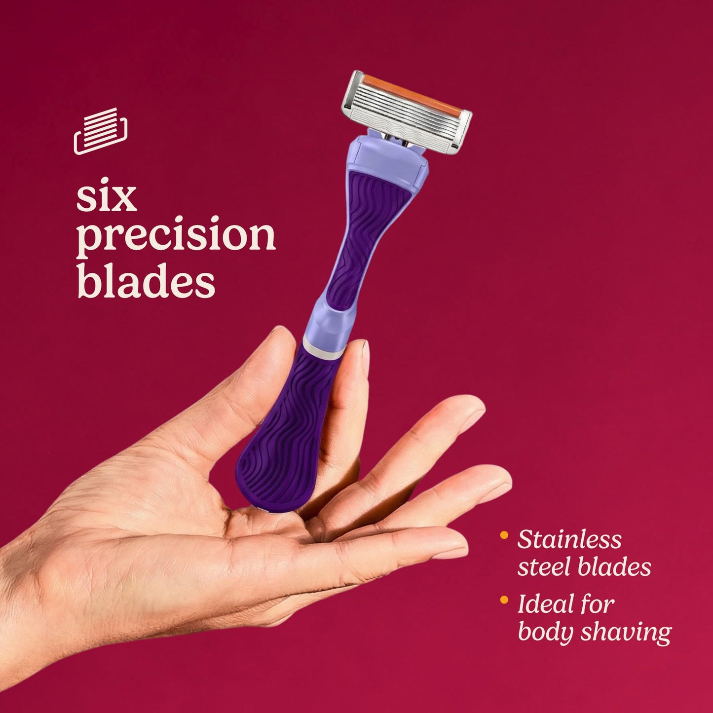 Dollar Shave Club For Women | 1 Purple Wavy Grip Handle, 4 Razor Refills, 1 Cashmere Santal Shave Butter, 1 Sugar Scrub, 1 Body Balm, 1 Shower Hanger | Razors for Women, Womens Razors for Shaving