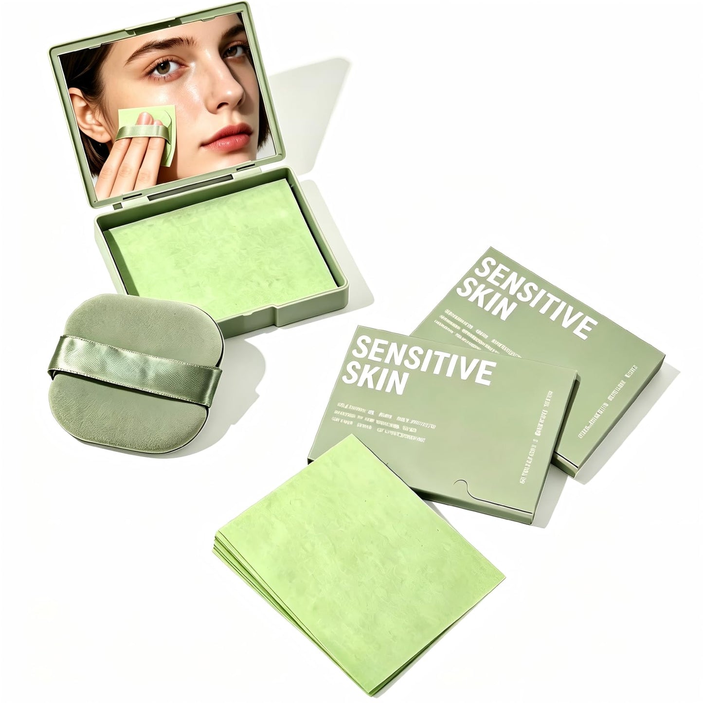 300 Sheets Oil Blotting Sheets for Face - Natural Wood Pulp, Mirror Kit