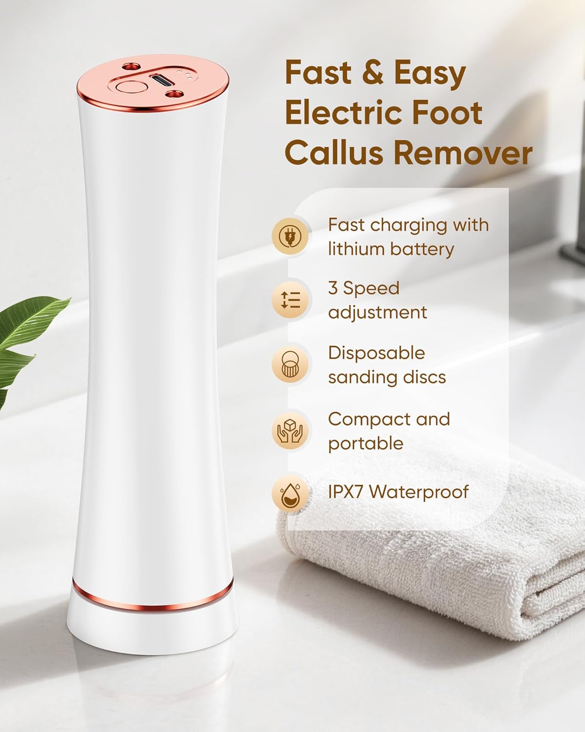 Electric Foot Callus Remover - Rechargeable Waterproof Pedicure Tool | Portable Foot File for Dead Skin Care (White)