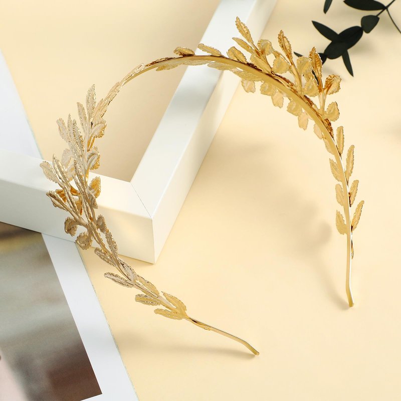Healeved Golden Leaf Bridal Headband Baroque Tiara Headpiece for Wedding Anniversary Valentine S Day Party Photoshoot