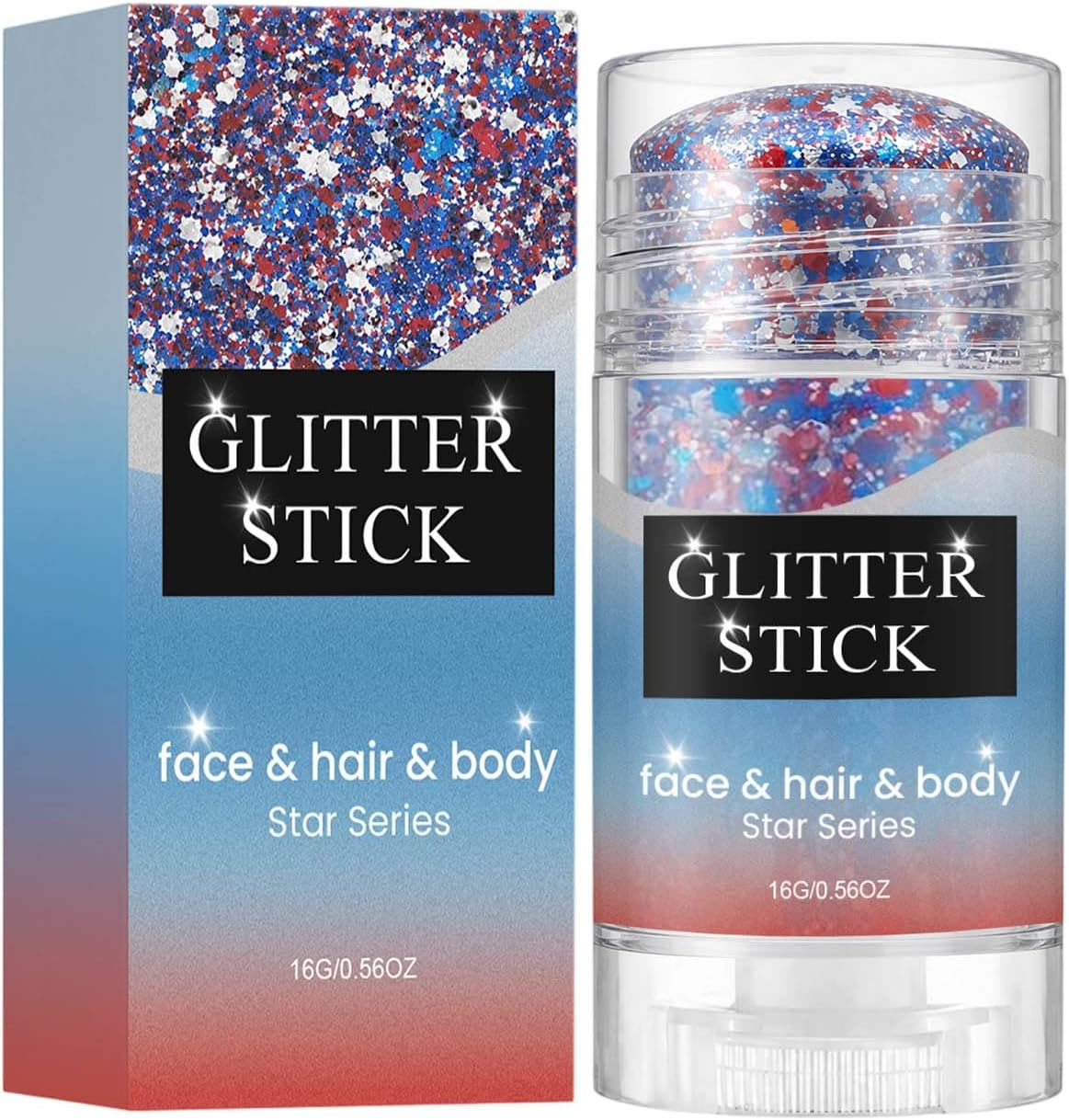 Red White Blue Hair Glitter Stick | Face & Body Paint for Fourth of July Makeup & Decorations