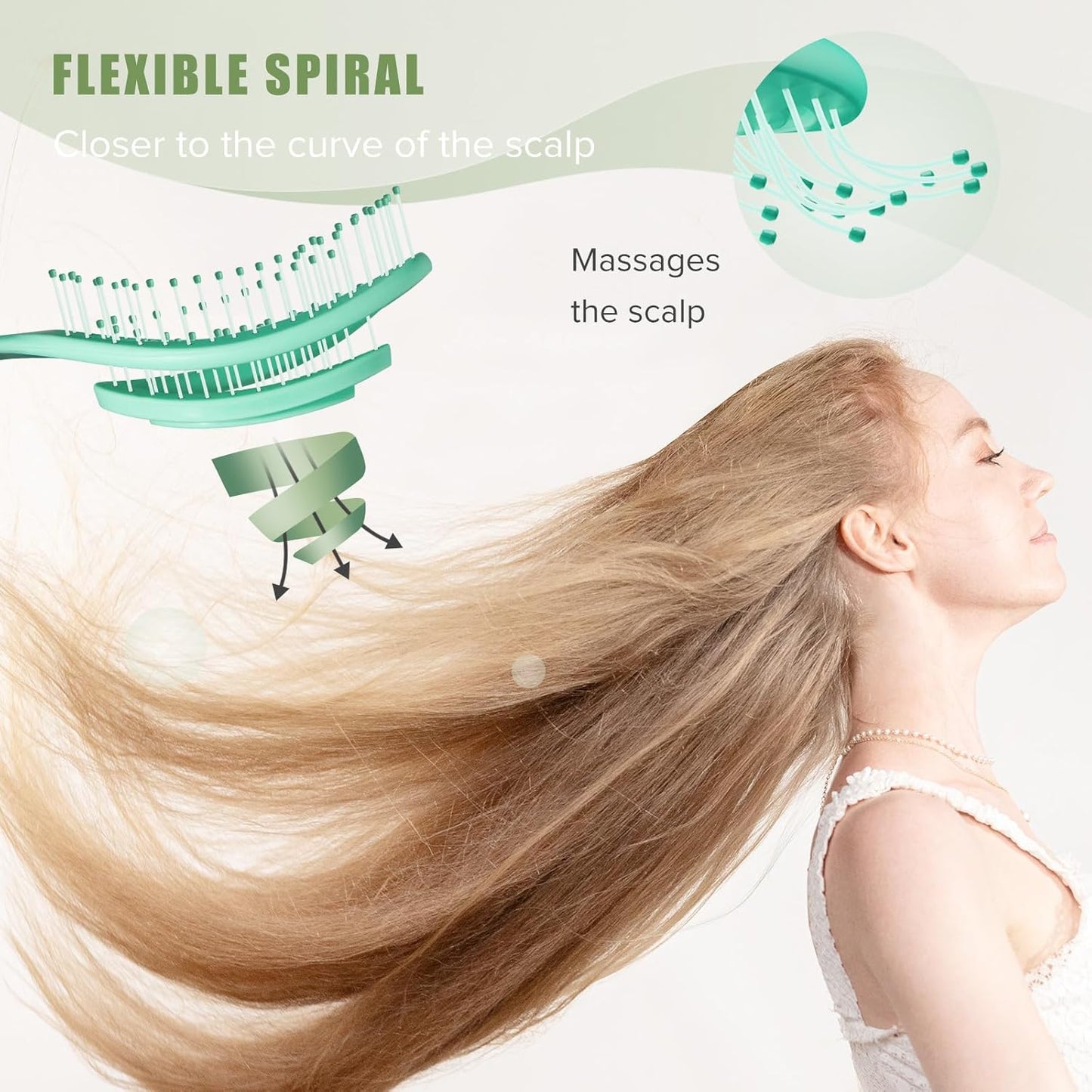 SHINLEA Detangling Hair Brush - Anti-Tangle Spiral Design for Wet & Dry Hair | Suitable for All Hair Types, Green