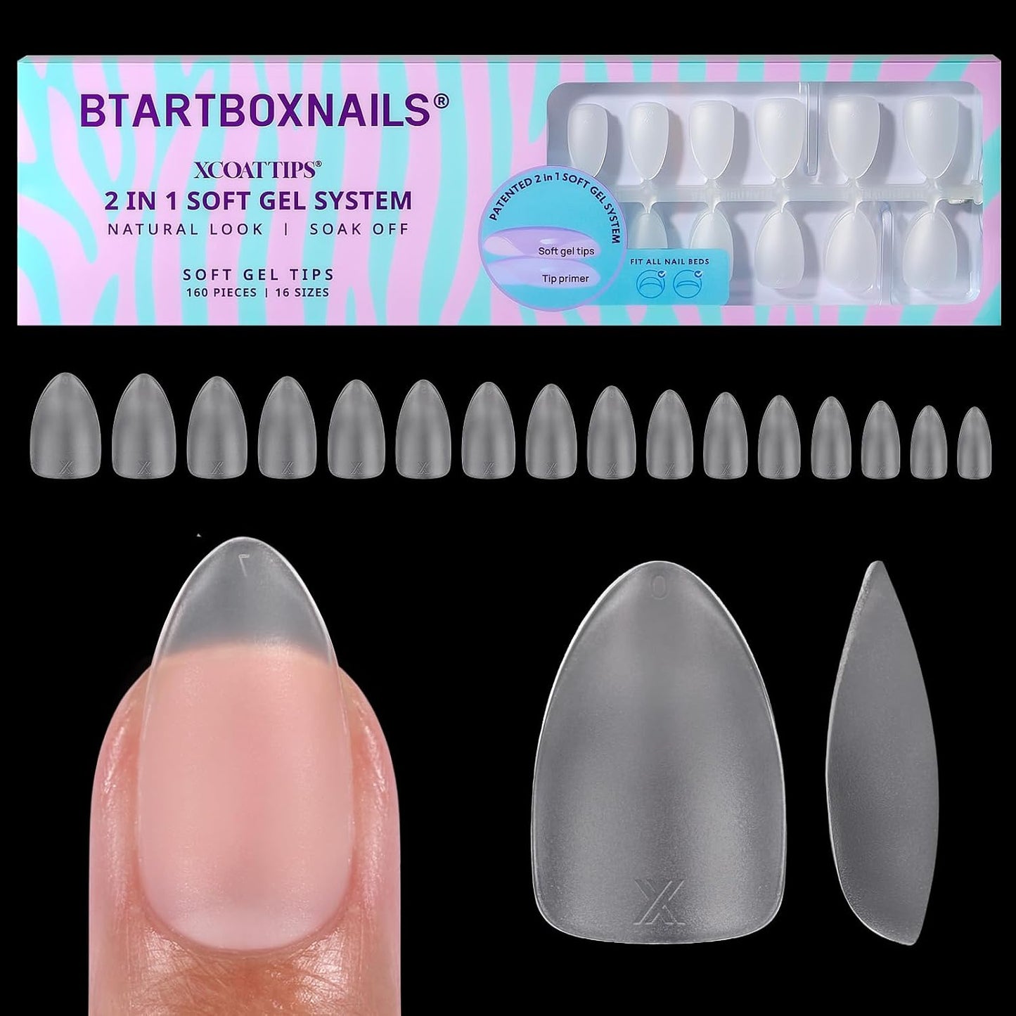BTArtbox Press-On Nails - 5 Shades of Nude Long Stiletto | 16 Sizes for Easy Application & 4-Week Wear