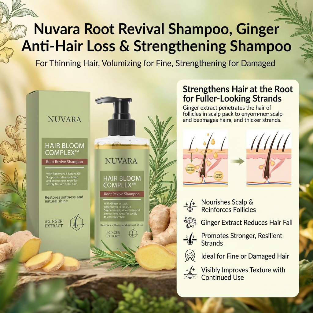 Nuvara Root Revival Shampoo - Ginger Anti-Hair Loss & Strengthening for Thinning Hair | 100ML/3.38OZ