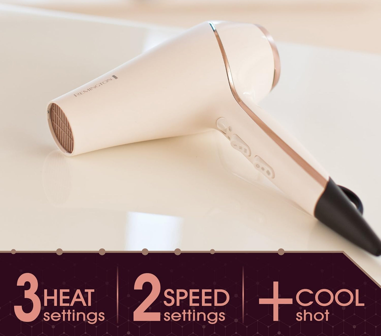 Remington Pro Ionic Hair Dryer - 1875W with Diffuser & 3 Heat Settings | Lightweight & Fast Drying