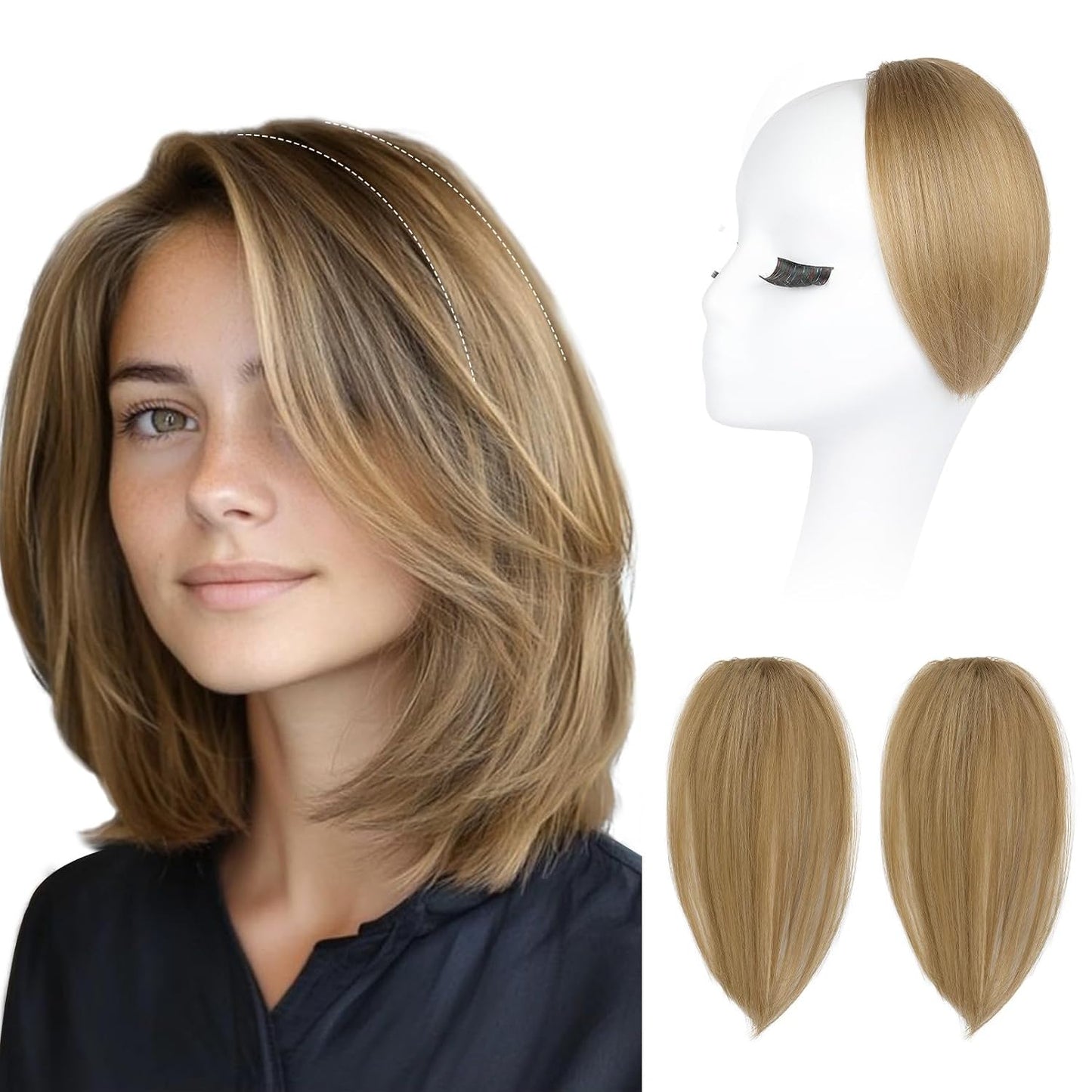 REECHO Clip In Hair Volumizer - Short Thick Hairpieces for Extra Volume | Light Brown with Blonde Highlights, 8 Inch (Pack of 2)