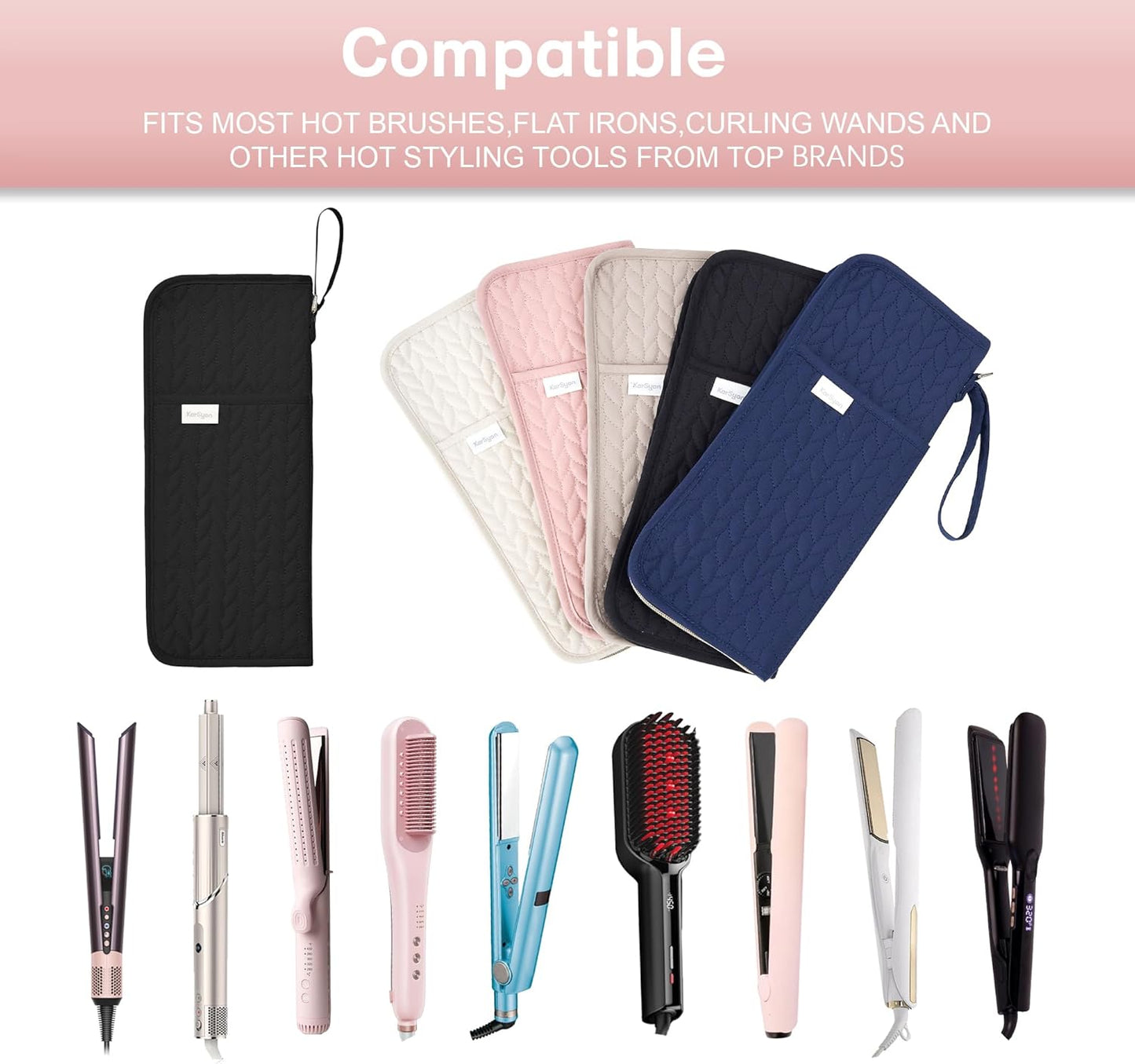 Hot Tools Organizer - Heat Resistant Mat & Travel Bag for Curling Iron, Flat Iron | Portable Hair Styling Tools Pouch (Black)