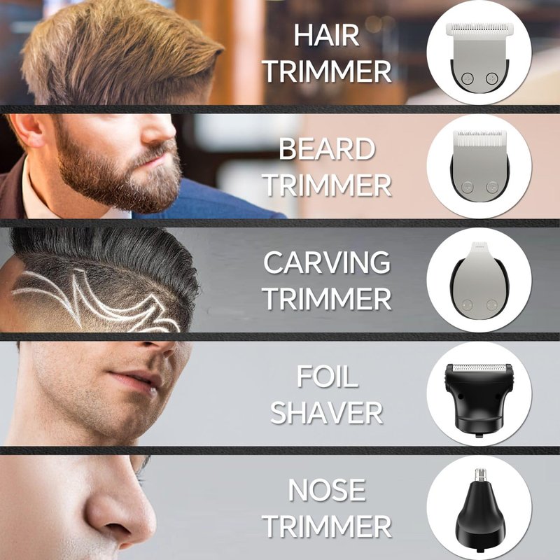 SilkGlow Beard Trimmer for Men, 5 in 1 Mens Electric Razor for Men, Cordless Hair Clippers, Waterproof Grooming Kit for Shaving Face, Mustache, Body, Ear, Nose Hair Trimmer, Gift for Men, Black