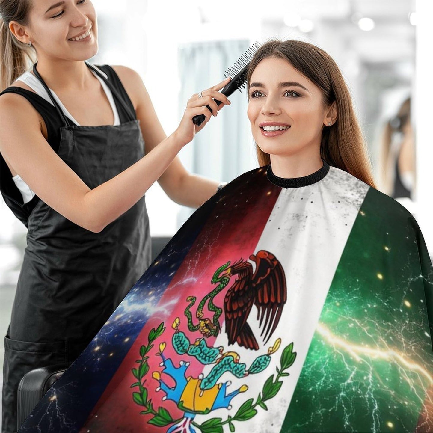 Professional Hairdressing Cape Large Unisex Barber Cape with Adjustable Closure Cool Lightnings Eagle Mexico Flag