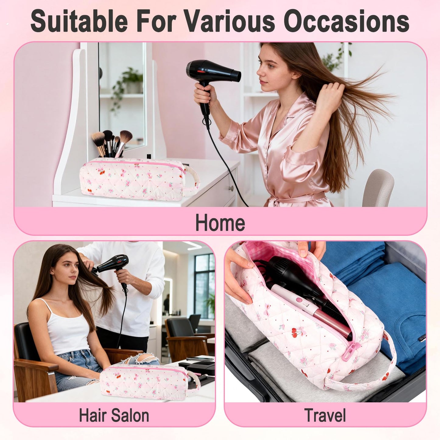 Hair Tools Travel Bag for Shark Flex Style Case for Dyson Air wrap Hair Dryer Carrying Bag Quilted Travel Hair Tool Bags Large Portable Flat Curling Iron Organizer Storage Case Women Accessories-A