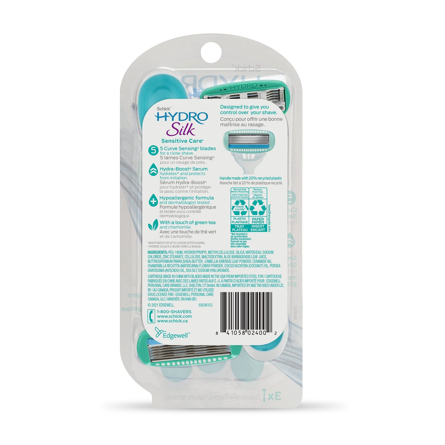 Schick Hydro Silk Sensitive Women's Disposable Razors, 9ct | 5-Blade Disposable Razors for Women Sensitive Skin | Travel Razor for Women