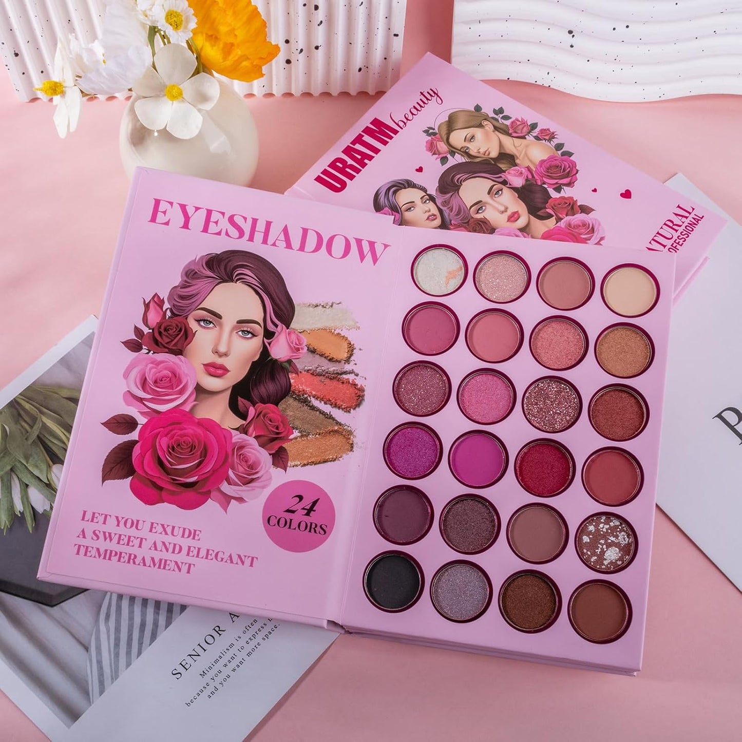 Makeup Book Palette - 24 Color Eyeshadow Set with Blush & Highlighter | Travel-Friendly Makeup Gift for Women & Teens