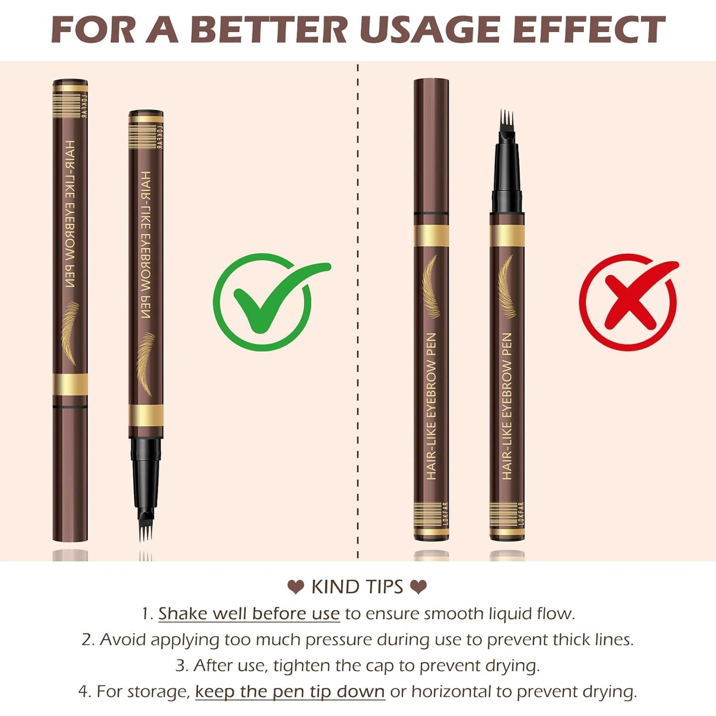 Microblading Eyebrow Pen Set - Waterproof 4-Tip Precision Pencils with Brushes | Light Brown