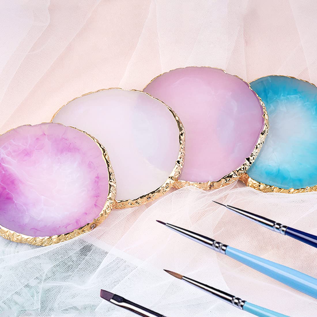 Resin Nail Art Palette - Mixed Color Gilded Edge Display Board for Gel Nail Painting | White