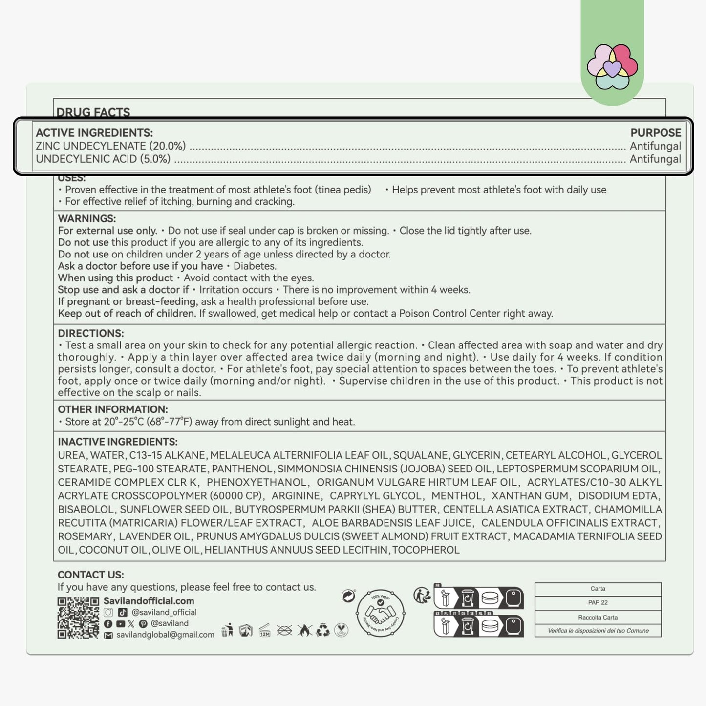 SAVILAND Antifungal Cream FSA-HSA Max Strength: 25% Undecylenic Acid Anti Fungal Cream for Skin Athletes Foot Jock Itch Ringworm Foot Fungus Treatment Comfort with Tea Tree & Oregano Oil 4.23 oz