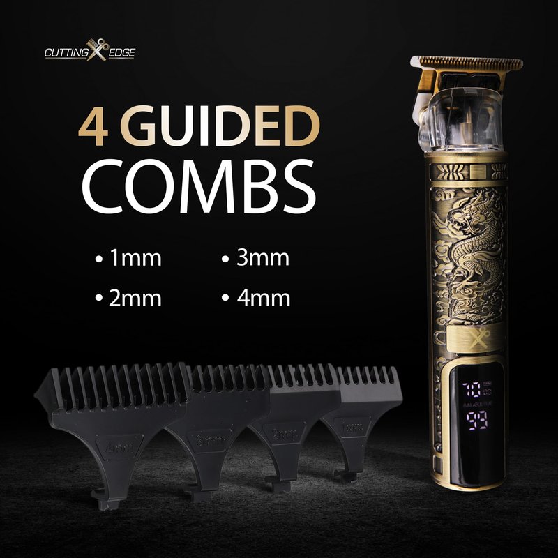 Cutting Edge T-Blade Trimmer for Men, Hypoallergenic T-Blade Trimmer with 4 Guide Combs (1 2 3 4mm) LCD Screen, Rechargeable 120 Minute Run-Time, Bump-Free & Irritation-Free, Dragon Ergonomic Design