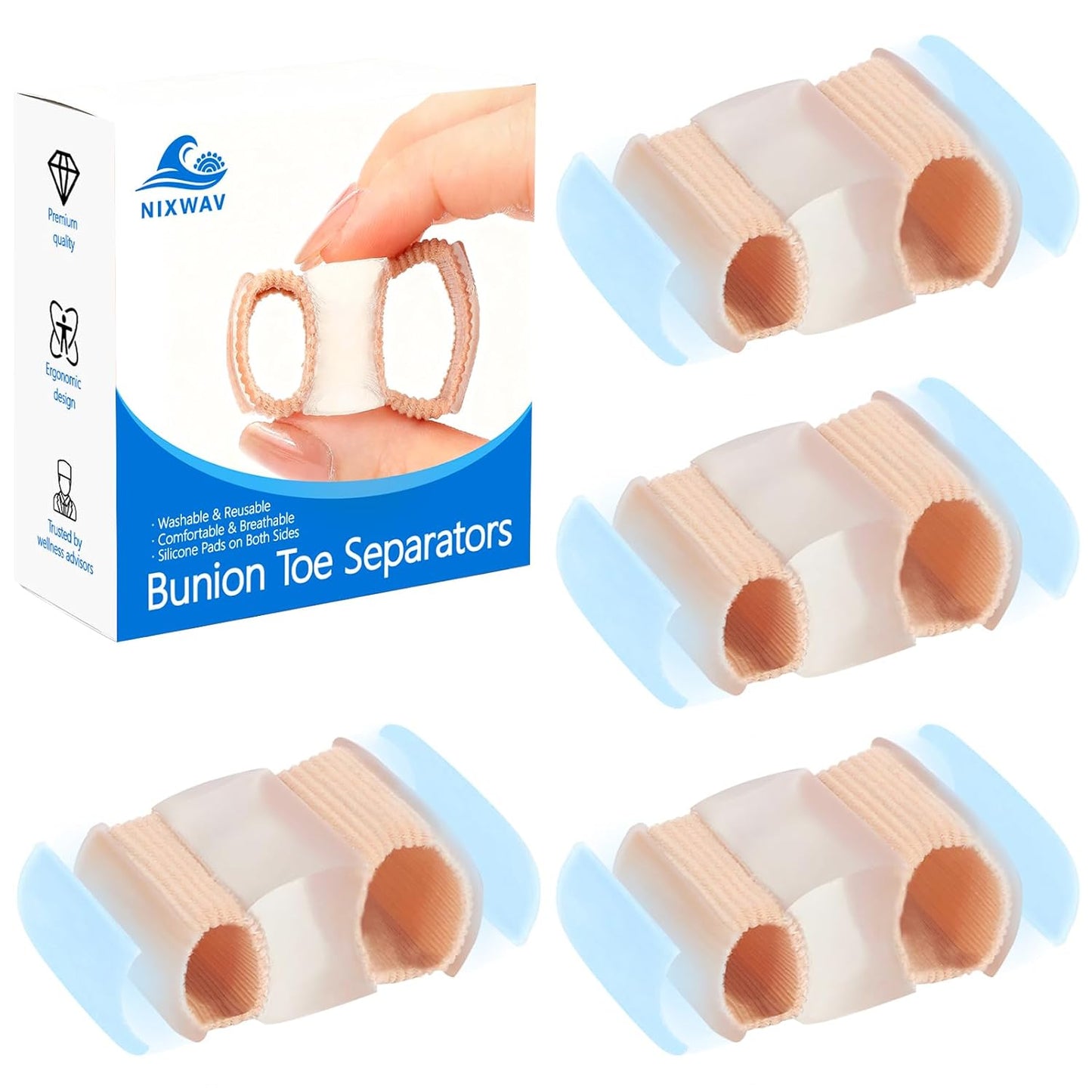Bunion Toe Separators - 3-Point Gel Spacers for Overlapping Toes | 4 Pack, Large Size