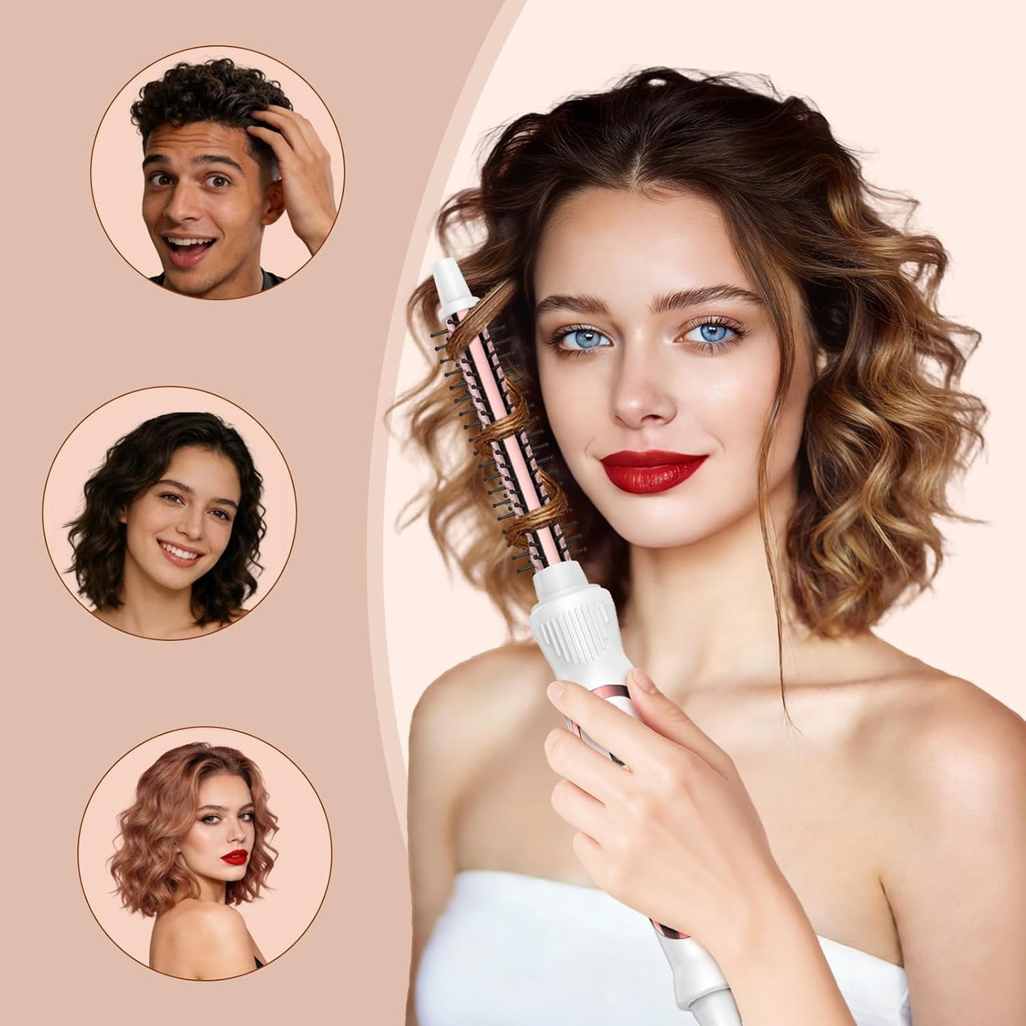 Thermal Brush 0.5 Inch Curling Iron - Volumizing Heated Round Brush | Ceramic Tourmaline Styling Tool (White)