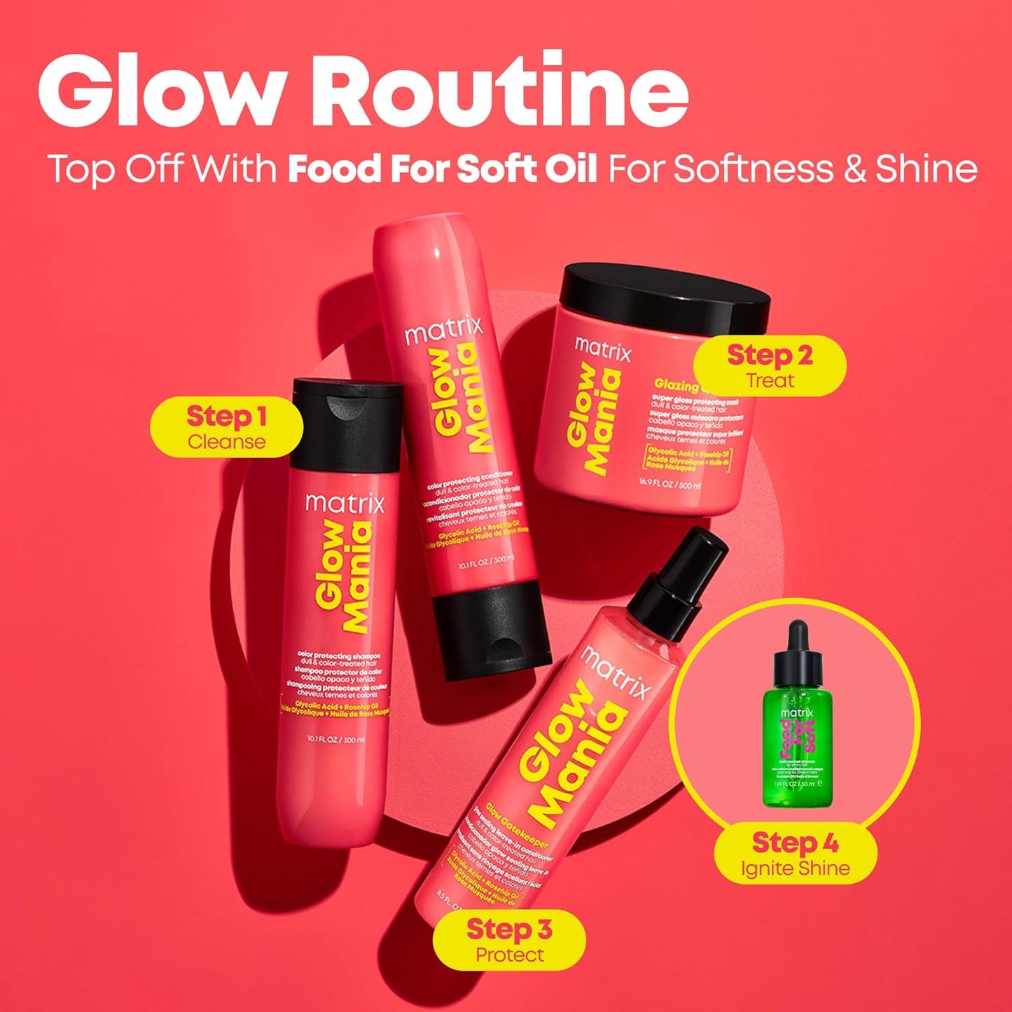 MATRIX Glow Mania Shampoo - Sulfate-Free Shine Enhancer with Glycolic Acid & Rosehip Oil | For Dull, Color-Treated Hair