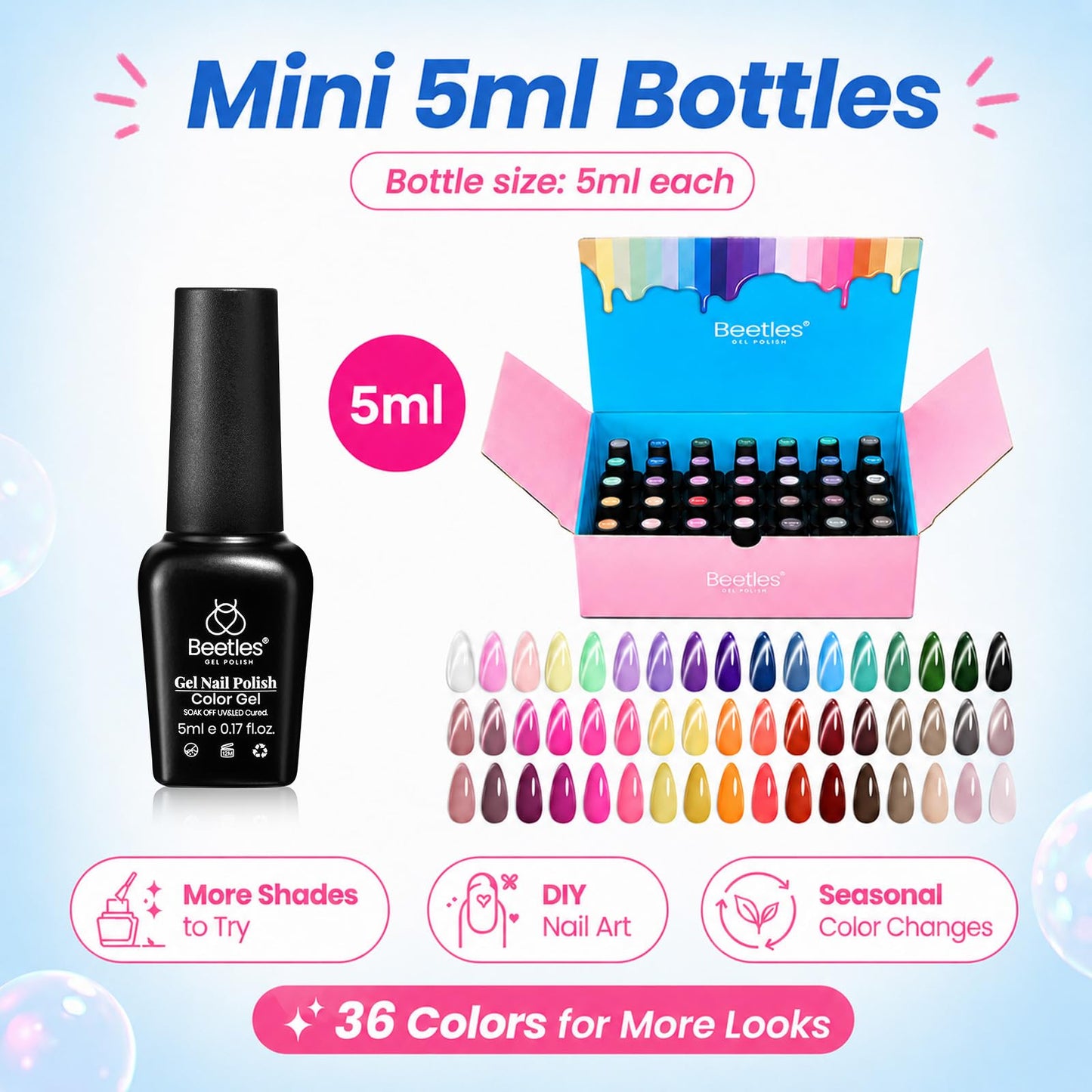 Beetles Deal Box 36 Colors Fall Gel Nail Polish Set Hema and TPO Free