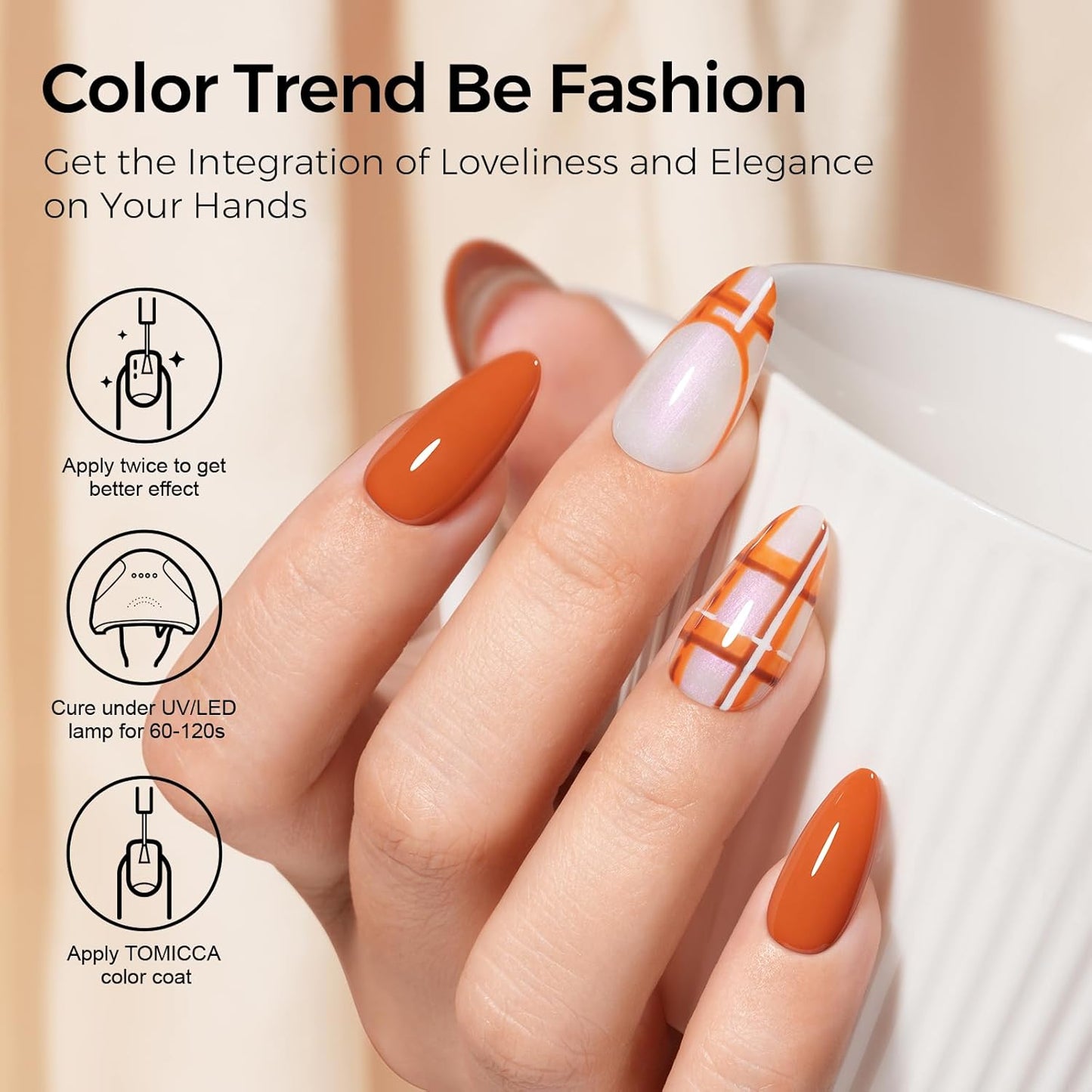 TOMICCA Gel Nail Polish - Dark Orange Autumn Winter Color | Long Lasting High Gloss Soak Off UV LED for DIY Manicure