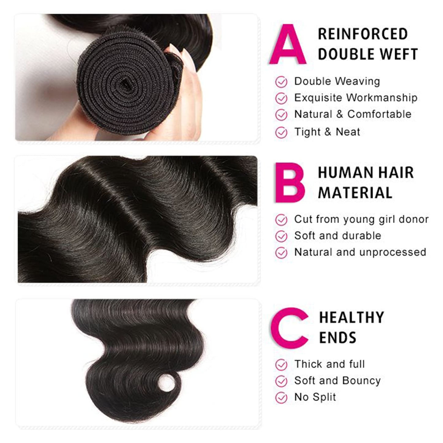Body Wave Bundles Human Hair 16 18 20 Inch Brazilian Virgin Human Hair Bundles Body Wave 3 Bundle 100% Unprocessed Weave Hair Weft 300G