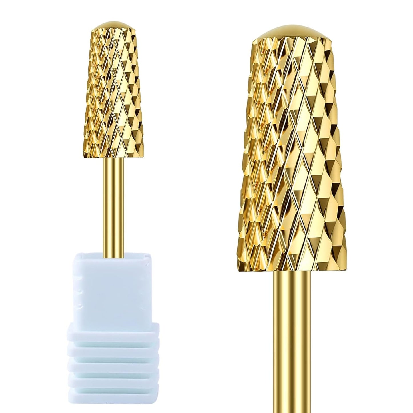 FANTEXY Nail Drill Bit - Smooth Round Top Gold Tungsten Carbide | Medium Size for Acrylic & Gel Nails