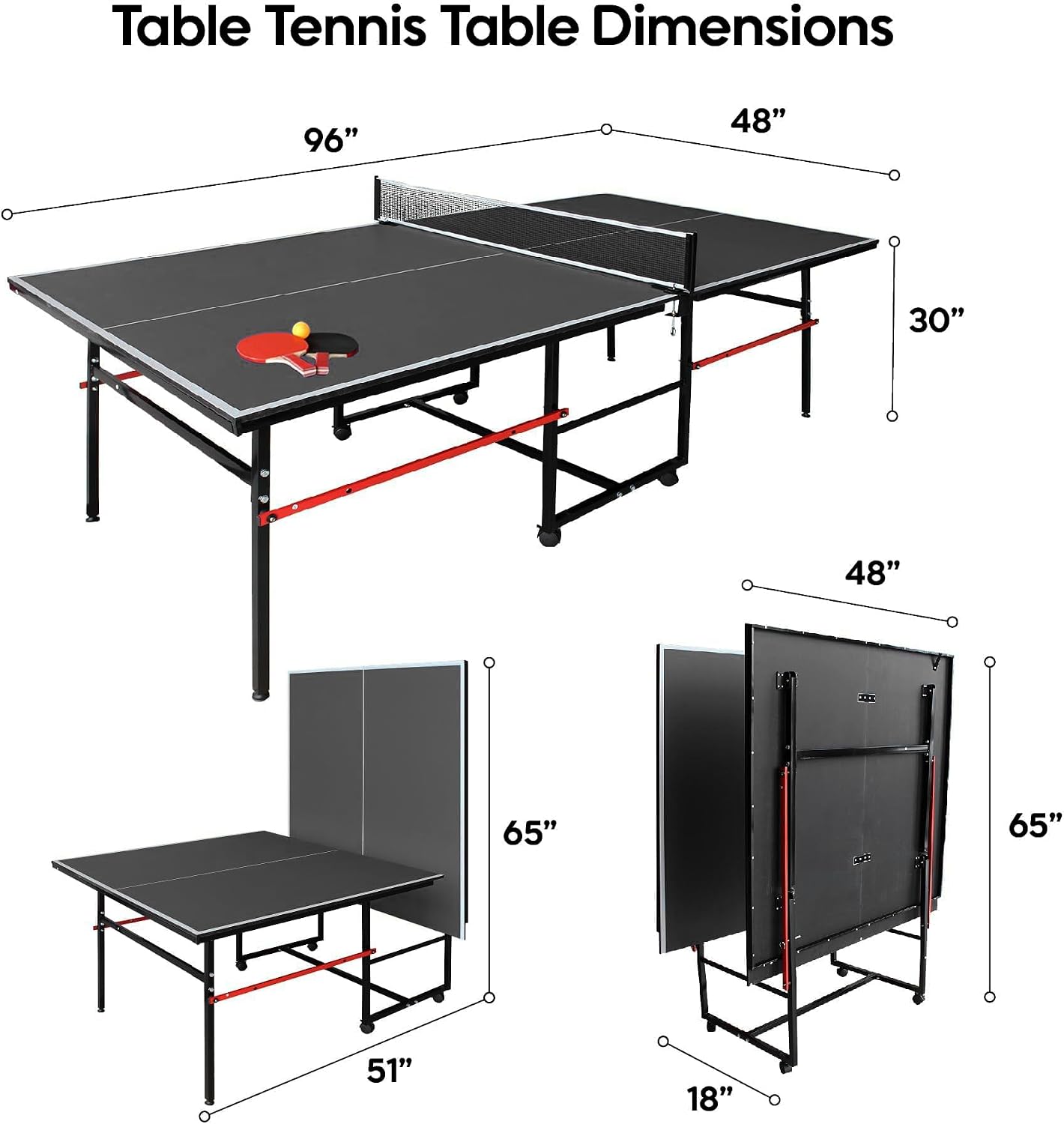 Professional Foldable Ping Pong Table - 8 X 4 FT Indoor/Outdoor with Net, 2 Paddles & 3 Balls | Tournament Quality