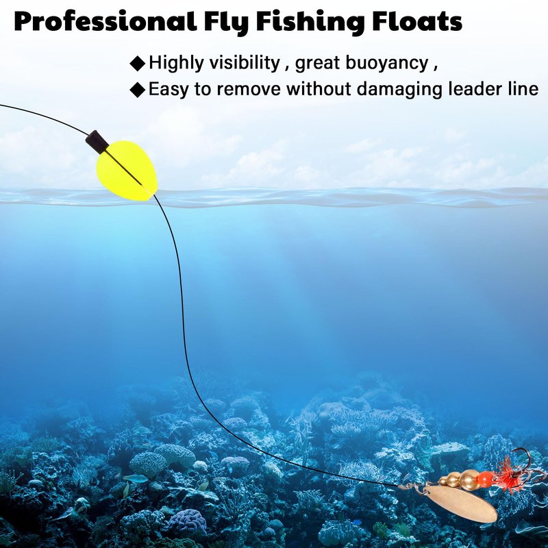 ShinyRelief 30 Pcs Trout Float Foam Teardrop Strike Fishing Bobbers Fishing Floats Fly Fishing Strike Indicators for Trout Offshore Saltwater Freshwater (Yellow)