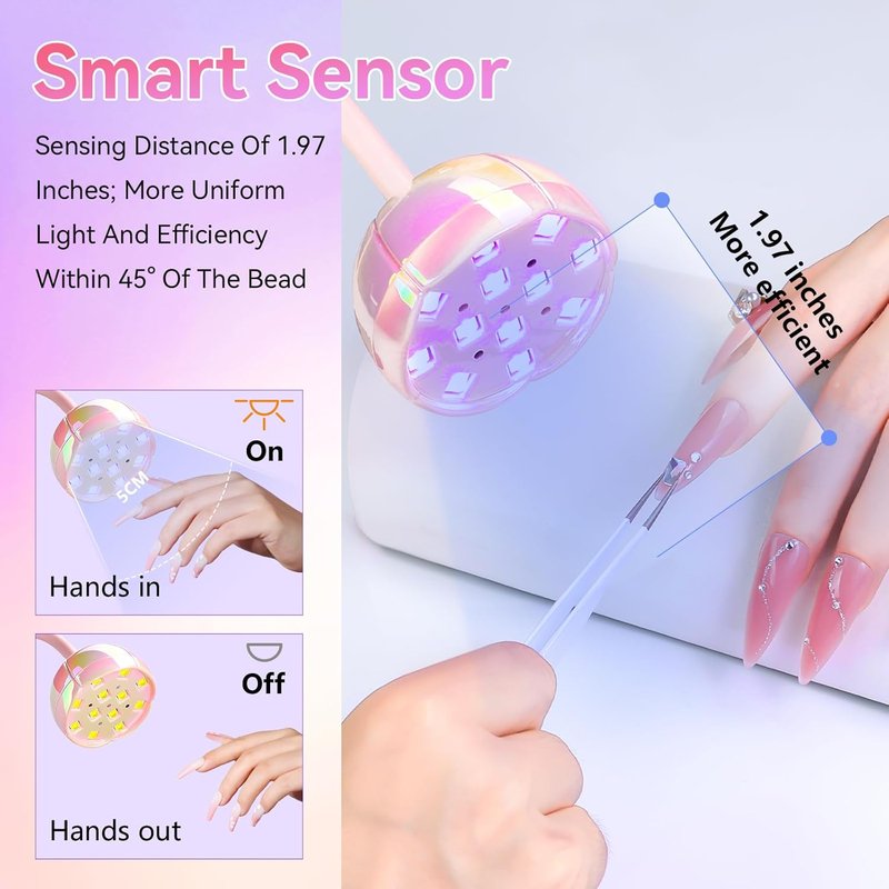 UV LED Nail Lamp - Cordless Gooseneck Dryer with Auto Sensor & 4 Timer Settings | Fast Curing, Glazed Pink