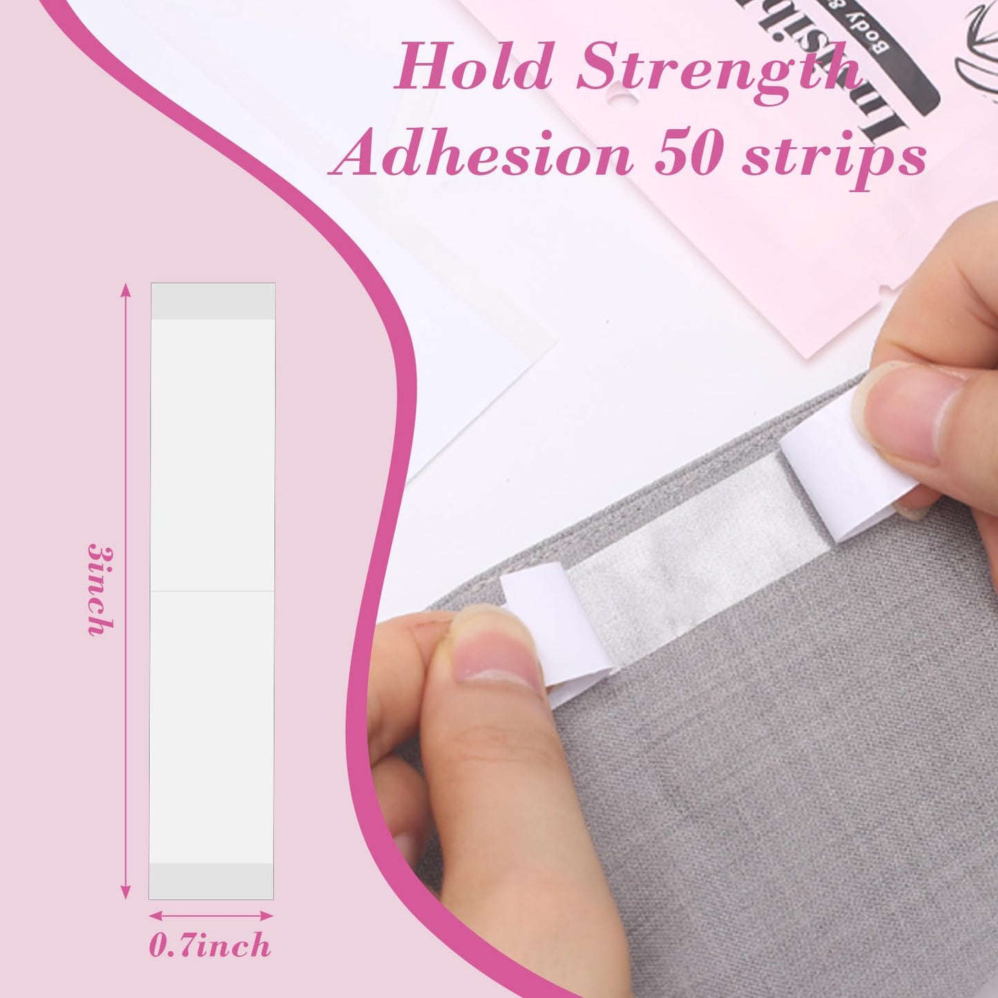 BOOSINI Fashion Double Sided Tape-Strong Body Adhesive for Clothes & Skin Waterproof, No Residue,Hypoallergenic for All Skin Shades(50 Strips)