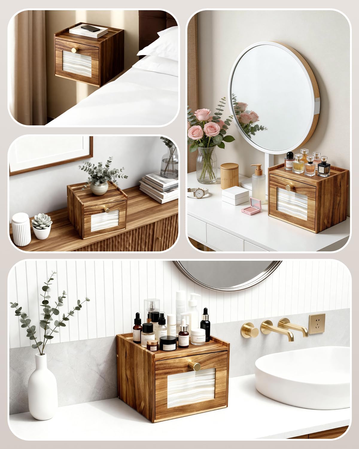 Disposable Face Towel Holder - Acacia Wood Storage Box for XL Towels | Bathroom Vanity Organizer & Wall Mount