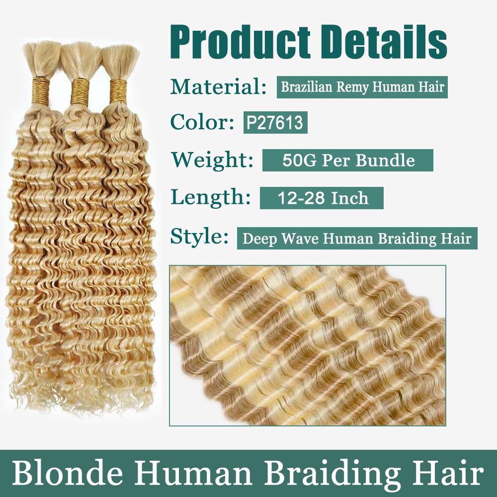 Blonde Bulk Human Hair Boho Braids 613 Human Braiding Hair 14 14 14 inch No Weft 3 Braids Per Pack 150g 27 Mixed With 613 Color