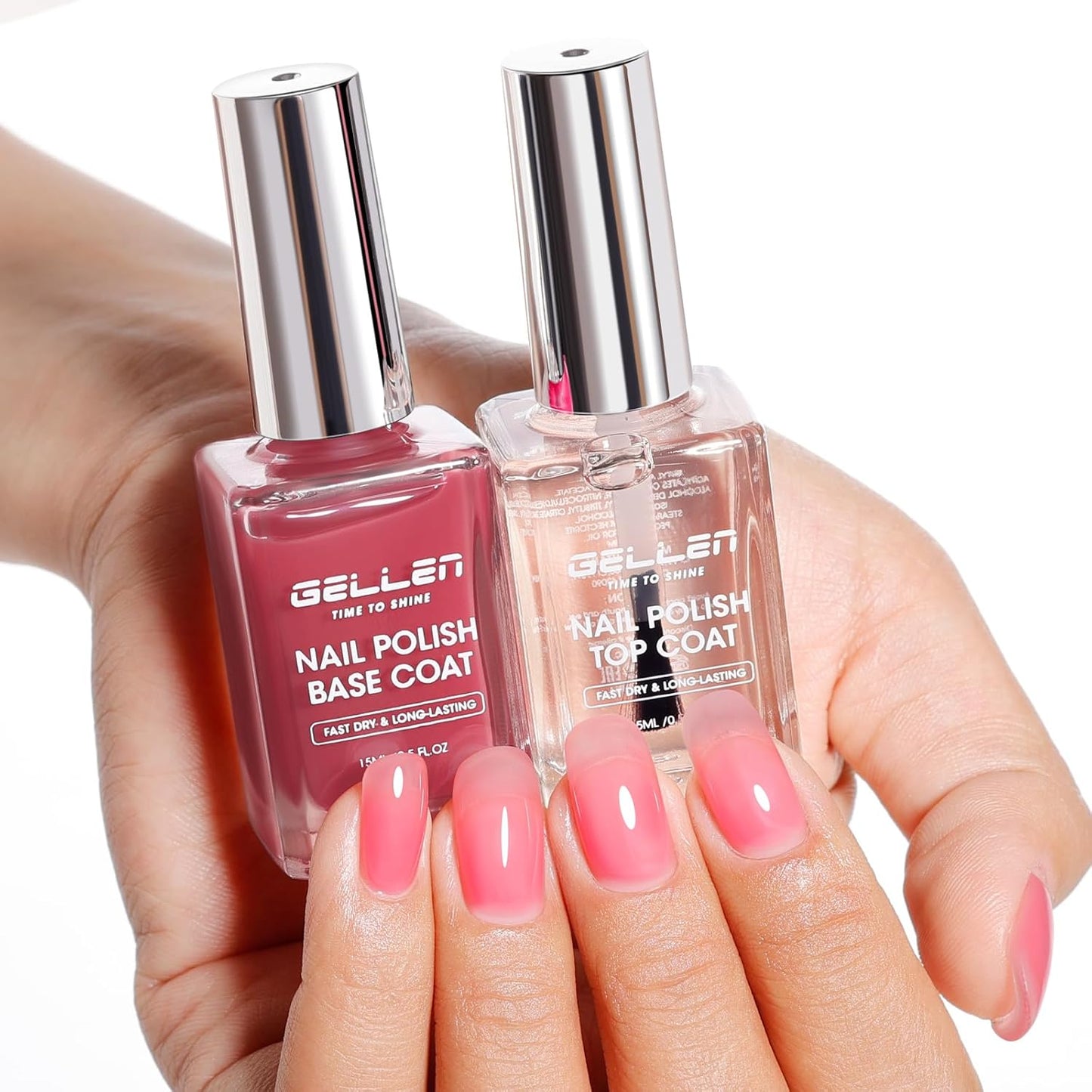 Clear Nail Polish Base & Top Coat - Strengthen Thin Damaged Nails | Quick Dry, No Wipe, Toxin Free