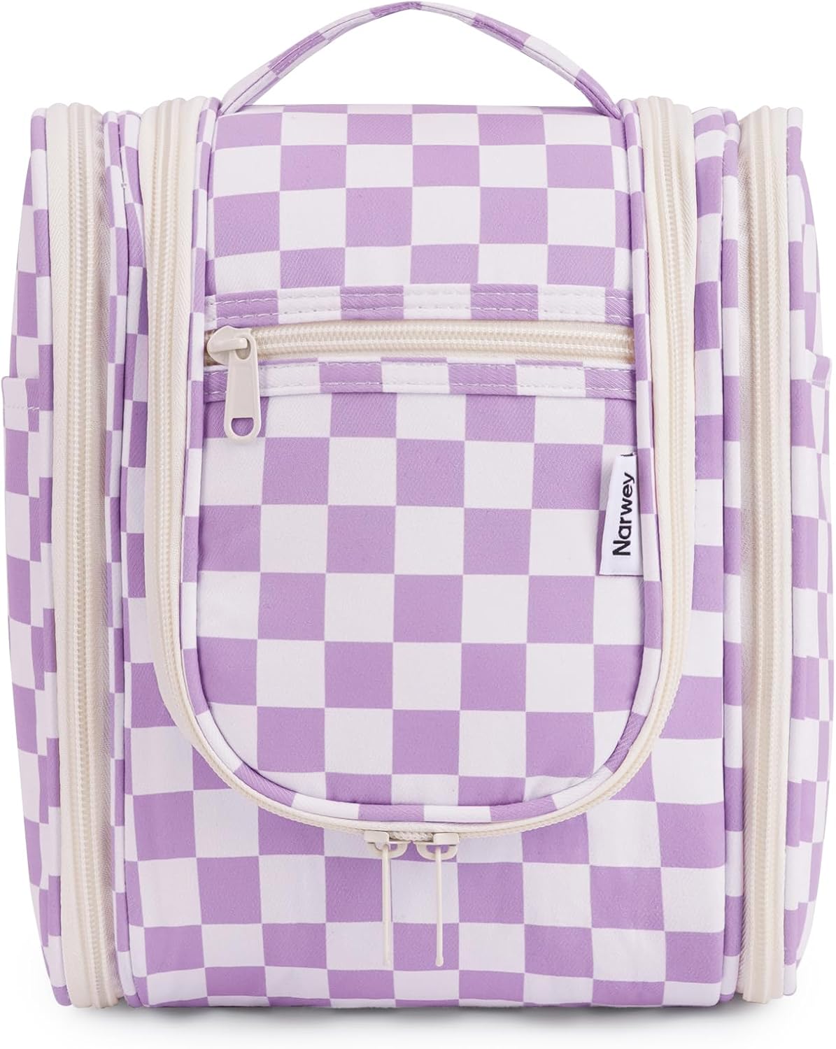Narwey Travel Toiletry Bag - Small Striped Makeup Organizer for Women | Mint Green Stripe