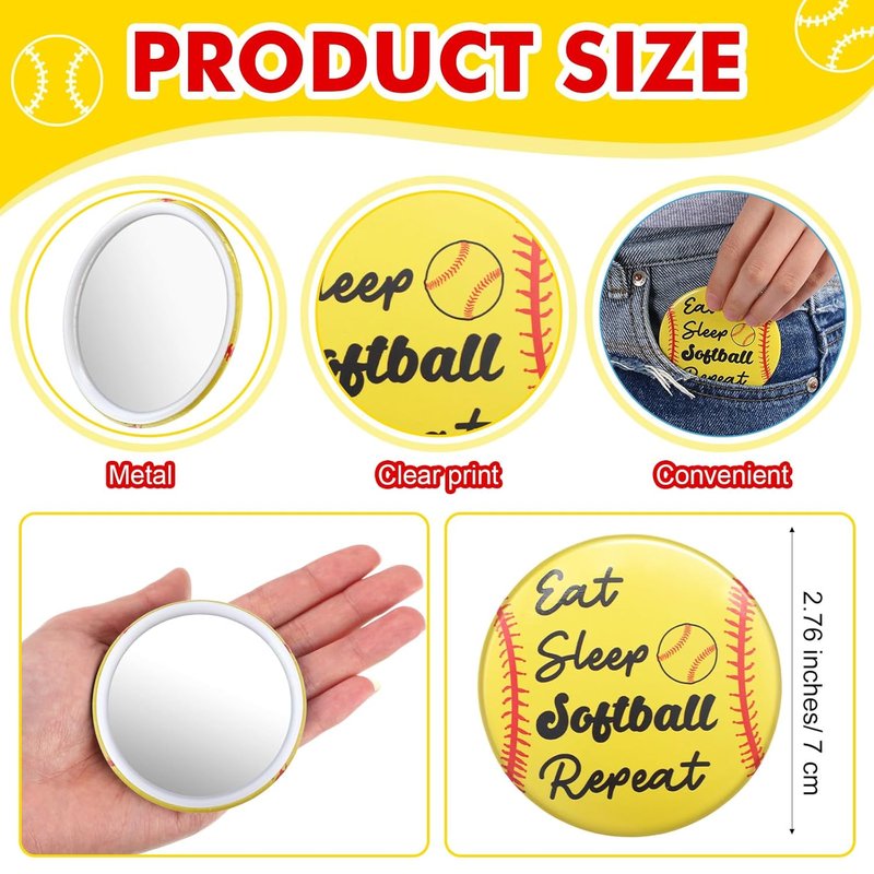 Softball Gifts for Team | 18 Pcs Compact Round Makeup Mirror - 2.76 Inch Portable Sport Pocket Mirror for Players