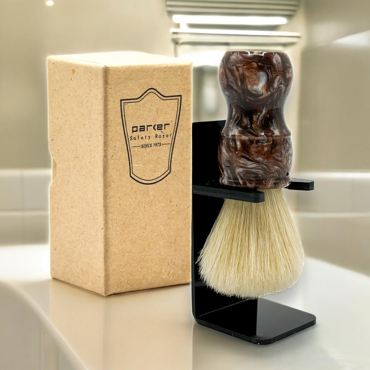 Parker Safety Razor, THE BIG BROWN BOAR, Deluxe Iridescent Tortoise Handle 100% Boar Bristle Shaving Brush, Large 24 MM Brush knot for a Better Lather!
