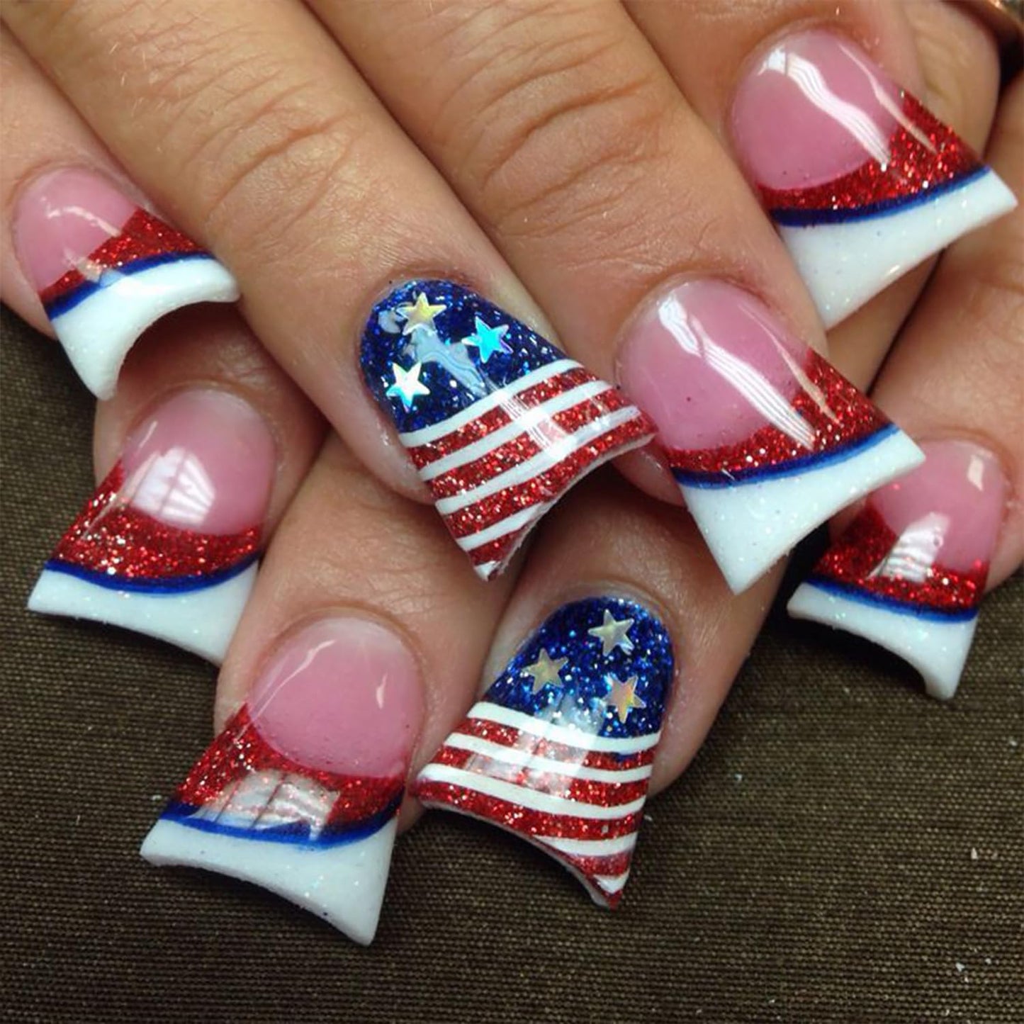 30Pcs 4th of July Press-On Nails - Medium Almond Shape with Fireworks & American Flag Design | Patriotic Artificial Nails for Women