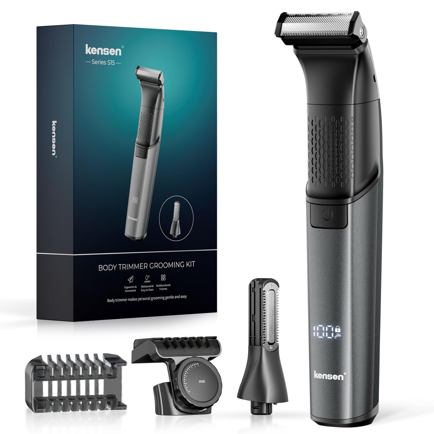 Body Hair Trimmer for Men - 2 in 1 Dual-Head Mens Beard Trimmer with Nose Hair Trimmers for Beard Armpit Groin Pubic Ball Shavers IPX6 Waterproof Travel Lock Rechargeable Body Shavers for Men Gift