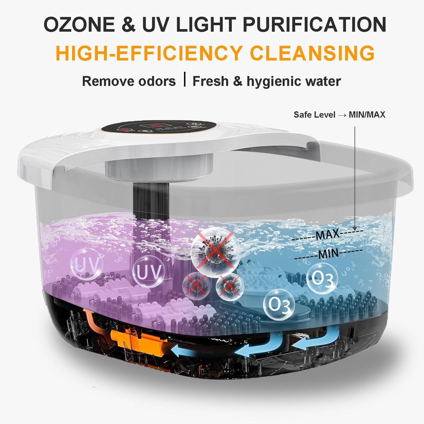 Foot Spa Bath Massager - Heated Shiatsu Roller with UV Ozone & Oxygen Bubbles | Stress Relief Soaking Tub for Home Use