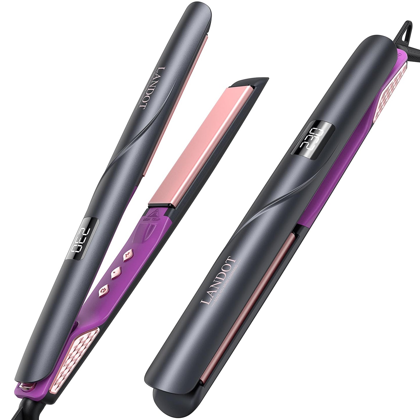 LANDOT Flat Iron Hair Straightener 1 inch - Ceramic Ionic Straightening Iron for Frizz-Free Shine Hair - Adjustable Temp 250-450F for All Hair Types, Auto Shut Off + Travel Pouch
