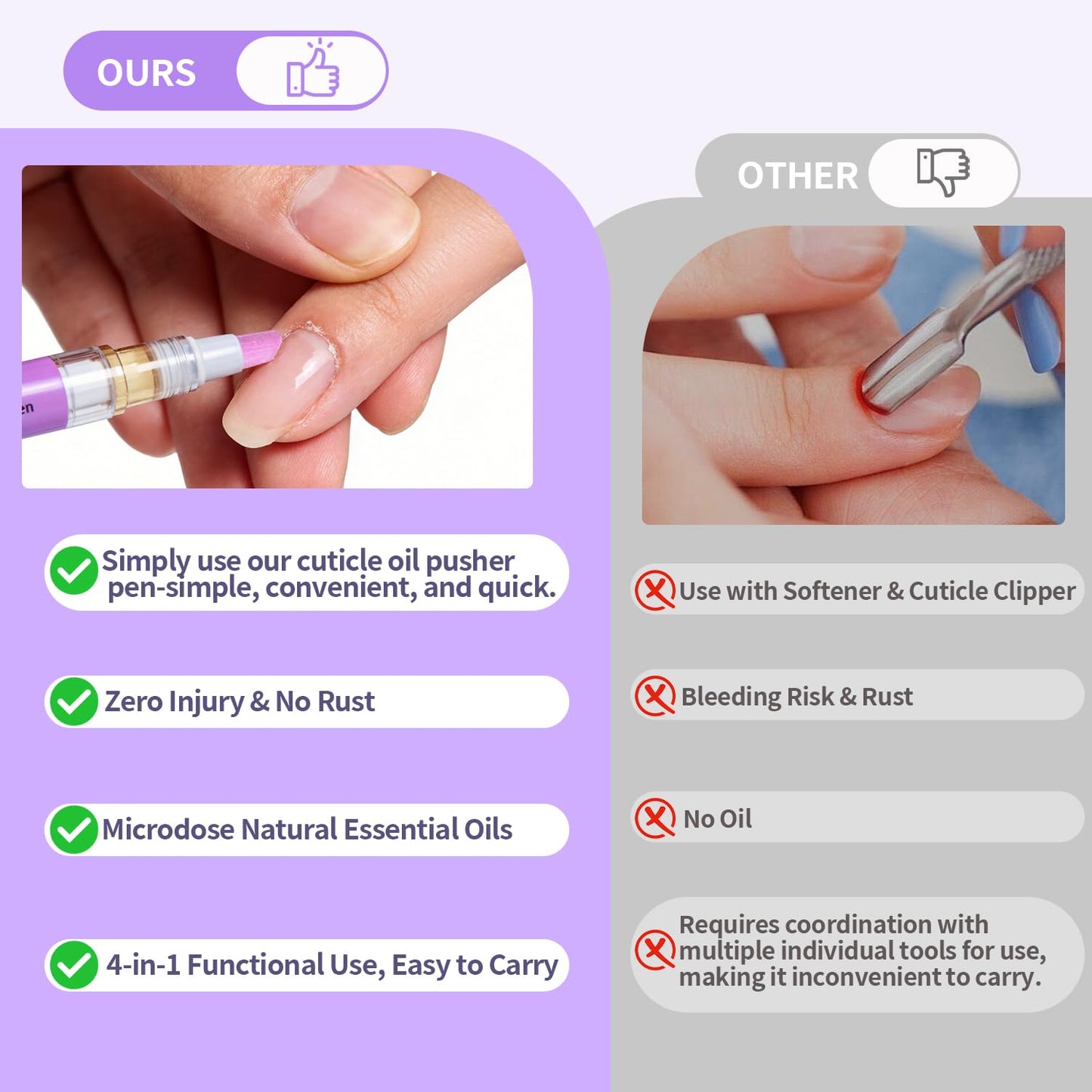 Ceramic 2-in-1 Cuticle Oil Pusher Pen, Nail Care Buffer Pens with Micro-Dosin lavender Oil for Hangnails & Dry & Damaged Nails, Repair & Nourish Nails, Birthday Gifts for Women Wife Girlfriend