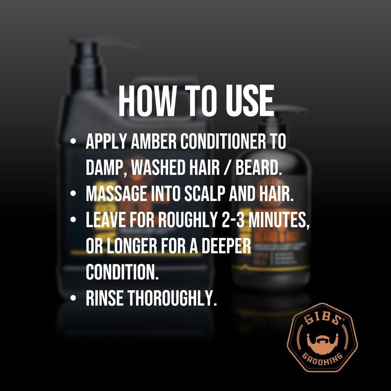 GIBS Amber Beard and Hair Conditioner - Detangle, Control Frizz, Revitalize Dry Hair & Skin, Antimicrobial & Antioxidant - Made in USA