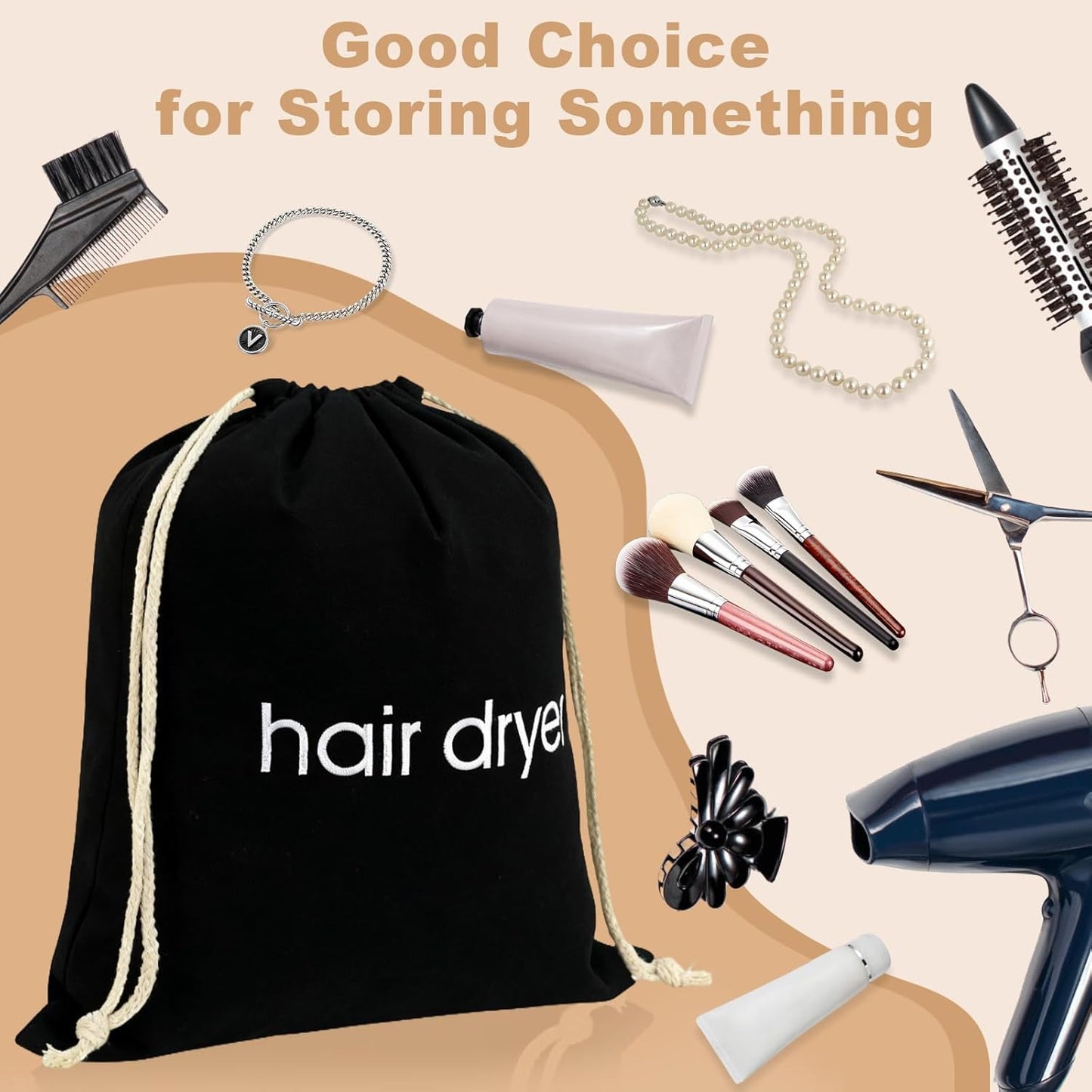 Hair Dryer Bag - Drawstring Travel Case for Blow Dryer | Dust Storage, Black