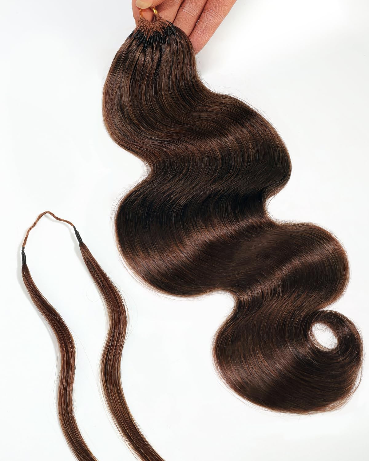 BEEOS Color 4 Brown Body Wave Crochet Human Hair, Pre-Separated Knotless Invisible String Feather Crochet Hair for Women, Miracle Knots 40g 20 Inch